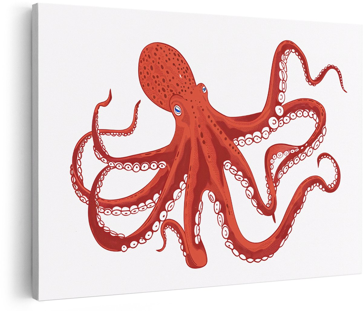 Artaza Canvas Schilderij Octopus - 180x120 cm - Groot - Wanddecoratie Dieren - Muurdecoratie Vintage - Schilderijen Op Canvas Zeedier - Rood