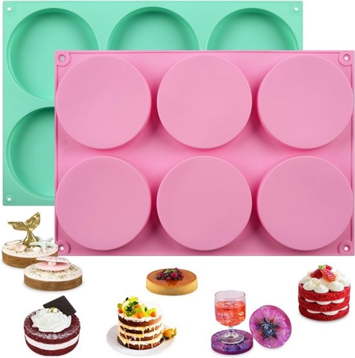 Set van 2 Siliconen Bakvormen - Ronde Muffintop Pannen voor Cakes, Desserts en Hamburgers