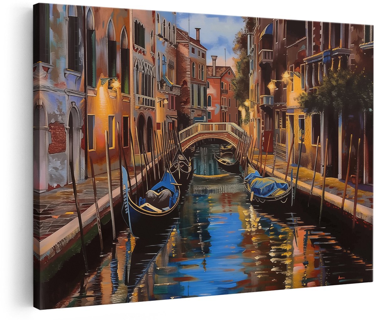 Artaza Canvas Schilderij Kunstwerk van een Kanaal in Venetië - Venetië - 180x120 cm - Groot - Wanddecoratie Woonkamer - Schilderijen - Muurdecoratie