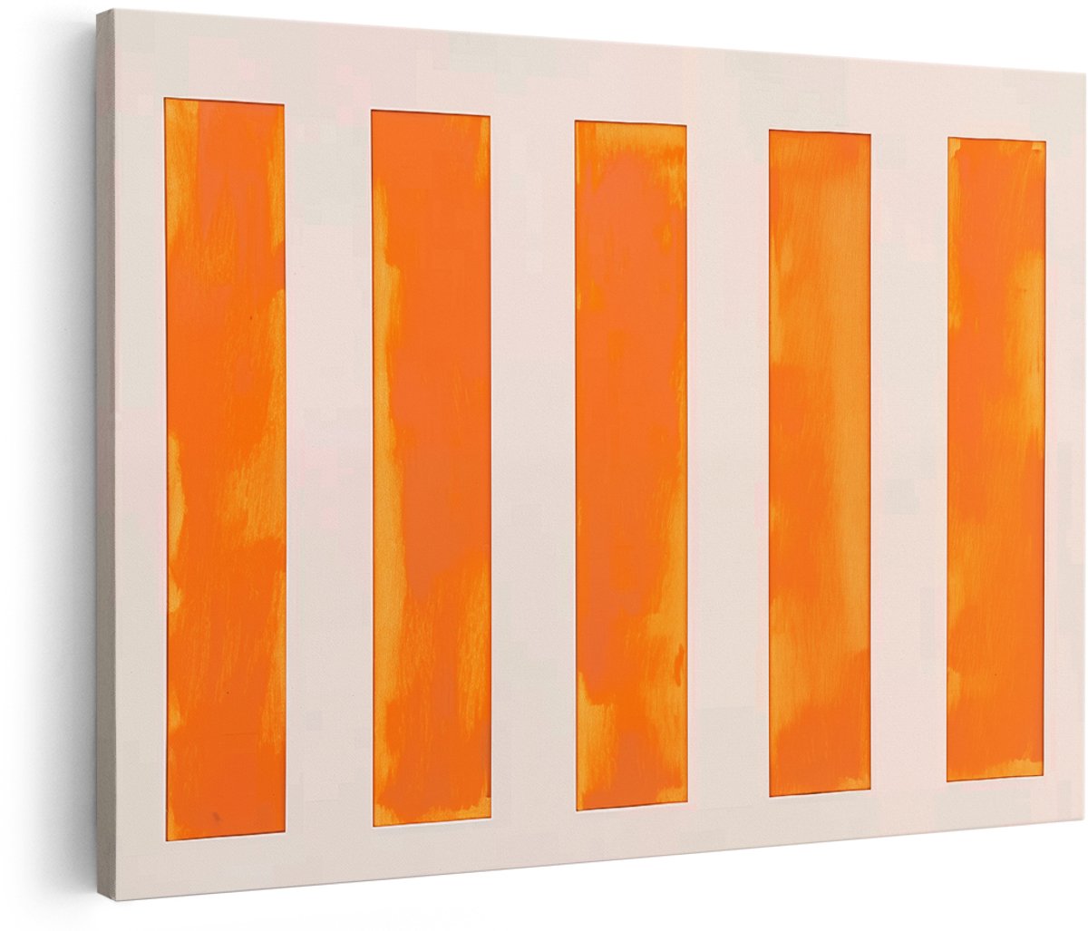 Artaza Canvas Schilderij Oranje en Witte Strepen op een Witte Achtergrond - 180x120 cm - Groot - Wanddecoratie Woonkamer - Schilderijen - Muurdecoratie