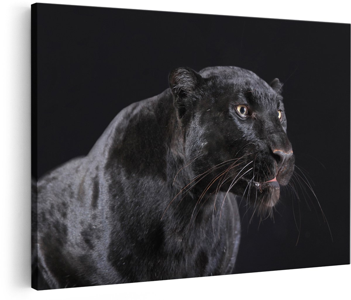 Artaza Canvas Schilderij Zwarte Panterkop - Panter - 180x120 cm - Groot - Foto Op Canvas - Wanddecoratie Woonkamer