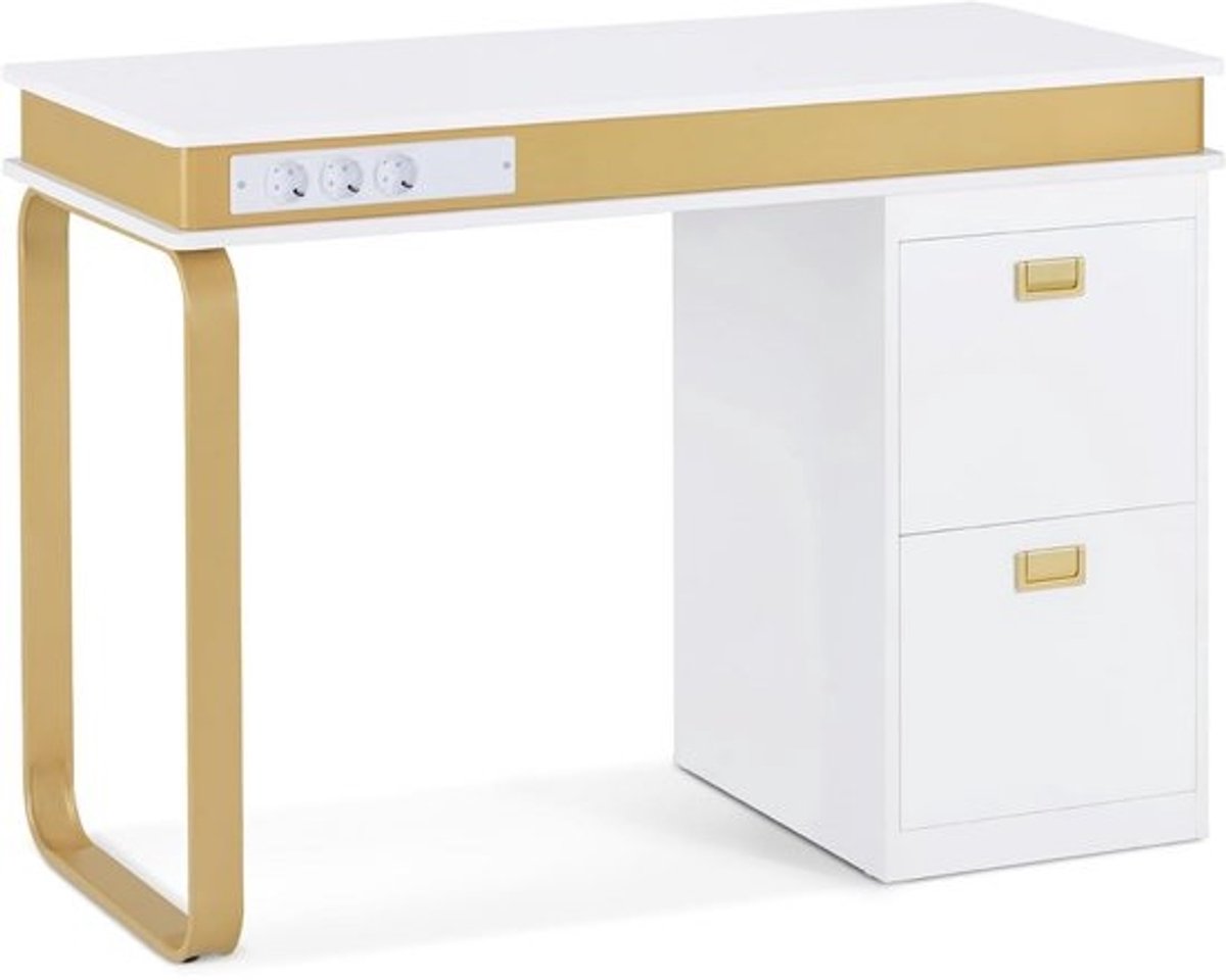 Nagel- en manicuretafel met lade en 3 stopcontacten - witgoud