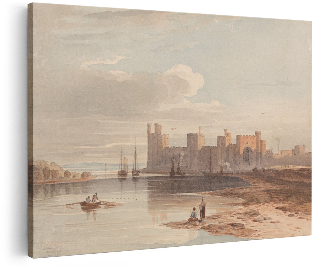 Artaza Canvas Schilderij Kasteel Aan Het Water - 180x120 cm - Groot - Wanddecoratie Landschap - Muurdecoratie Zeilboten - Schilderijen Op Canvas Romantisch
