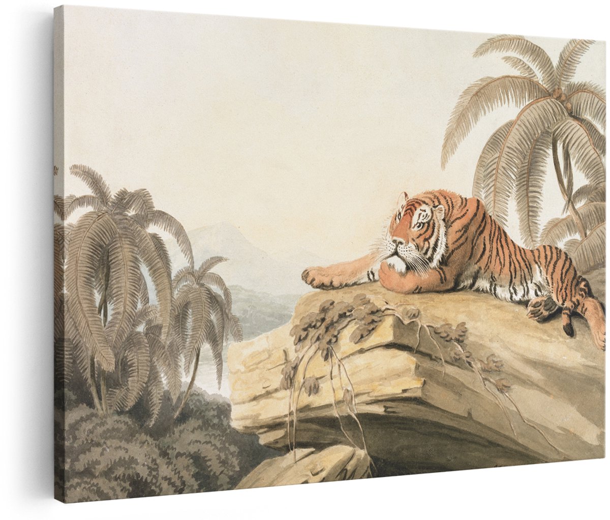 Artaza Canvas Schilderij Tijger - 180x120 cm - Groot - Wanddecoratie Dieren - Muurdecoratie Natuur - Vintage Schilderij Landschap - Kamer Accessoires