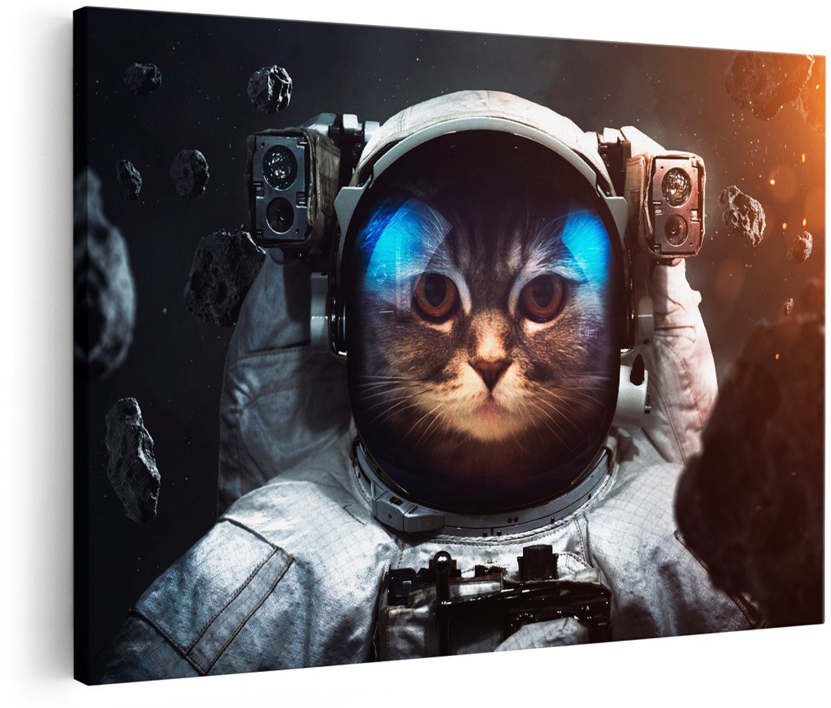 Artaza Canvas Schilderij Kat Astronaut - 180x120 cm - Groot - Wanddecoratie Kinderkamer - Muurdecoratie Ruimte - Schilderij Dieren Jongenskamer