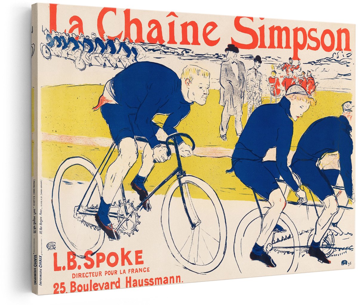 Artaza Canvas Schilderij Vintage Poster - 180x120 cm - Groot - Wanddecoratie La Chaîne Simpson - Muurdecoratie Wielrennen - Retro Fiets Schilderijen