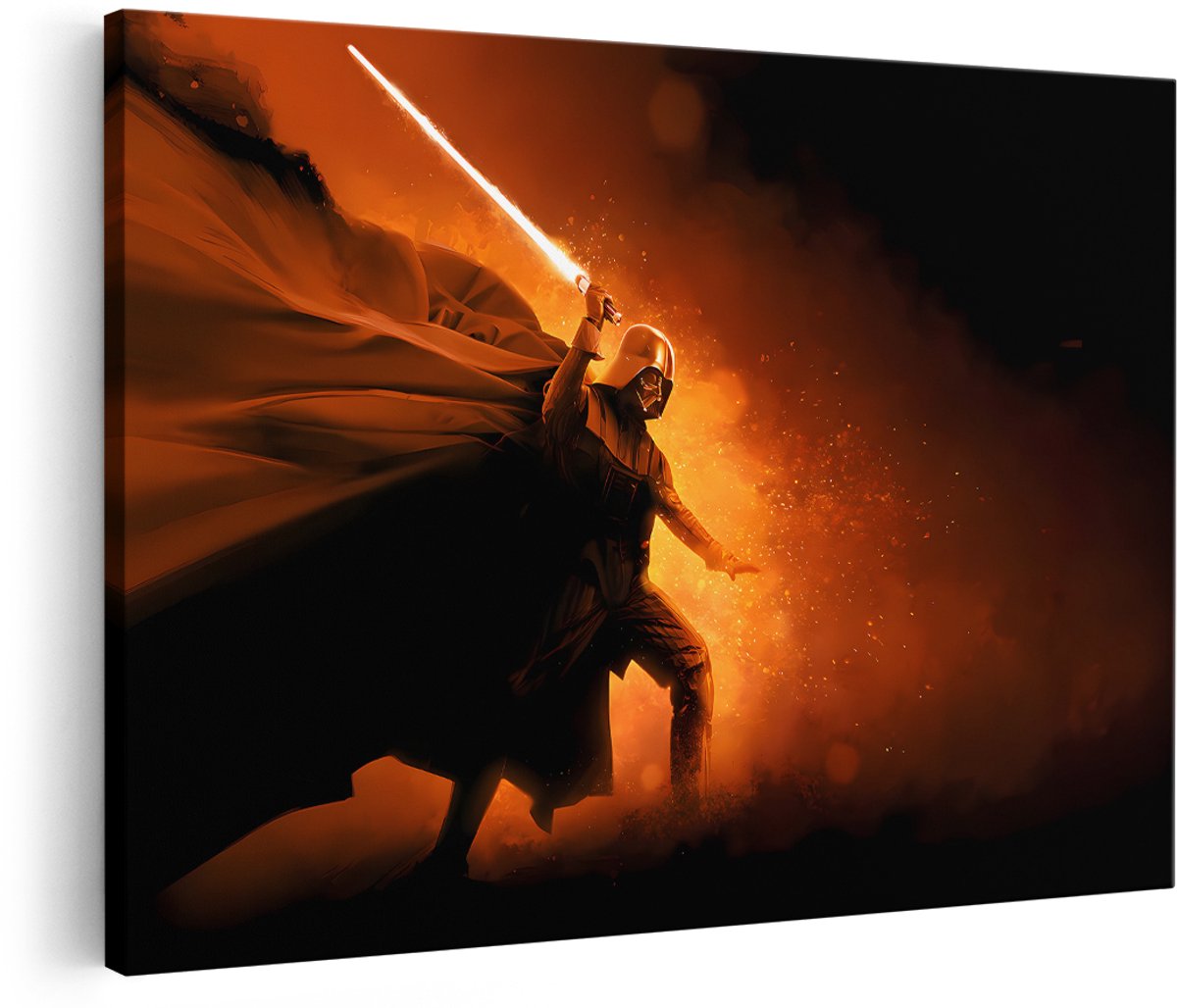 Artaza Canvas Schilderij Darth Vader - 180x120 cm - Groot - Star Wars Wanddecoratie - Muurdecoratie Film - Schilderijen Op Canvas - Oranje