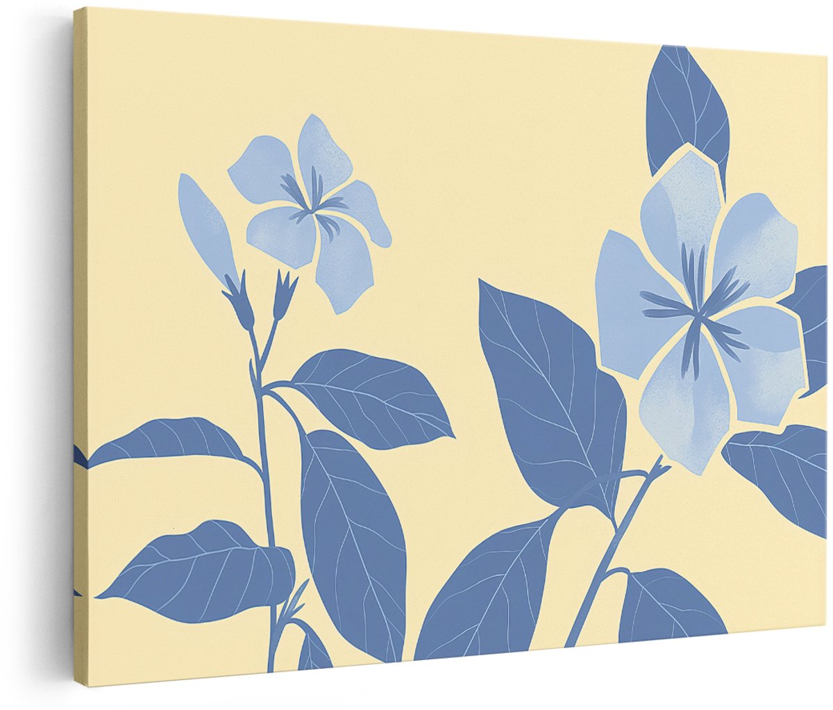 Artaza Canvas Schilderij Bloemen - 180x120 cm - Groot - Wanddecoratie Blauwe Bloem - Muurdecoratie Woonkamer - Decoratie Vintage - Geel