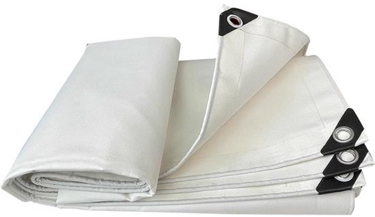 Waterdicht Zeildoek - Zwaar Canvas Dekzeil - Buiten Beschermen - Versterkte Bevestigingsogen - 1x5.5m - Wit