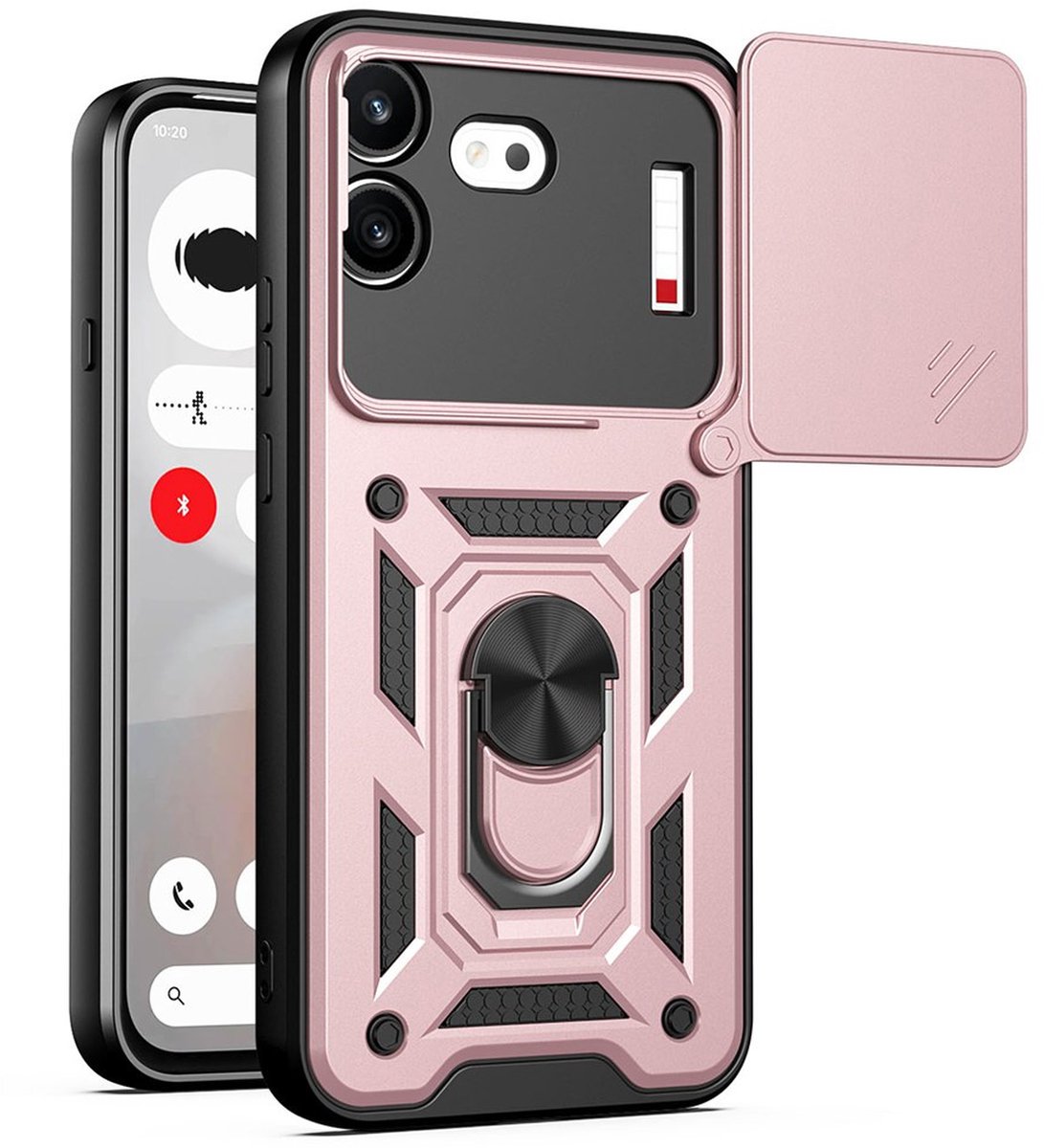 MobyDefend Hoesje - Geschikt voor Nothing Phone (4b) - Pantsercase Met Draaibare Ring - Rosé