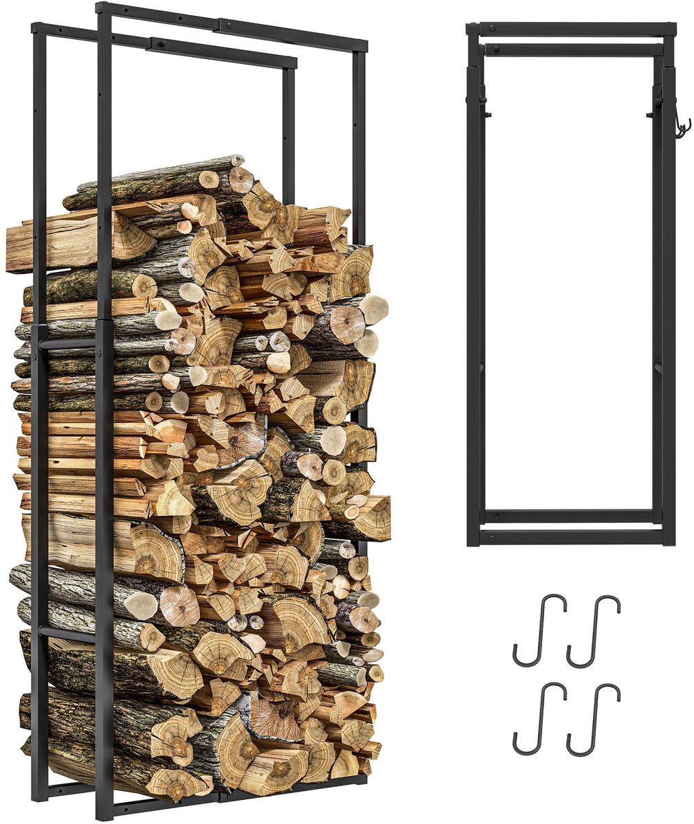 Uitschuifbaar houtrek met 4 haken voor binnen- en buitengebruik, 40-65x25x100-150 cm, draagvermogen 100 kg, zwart