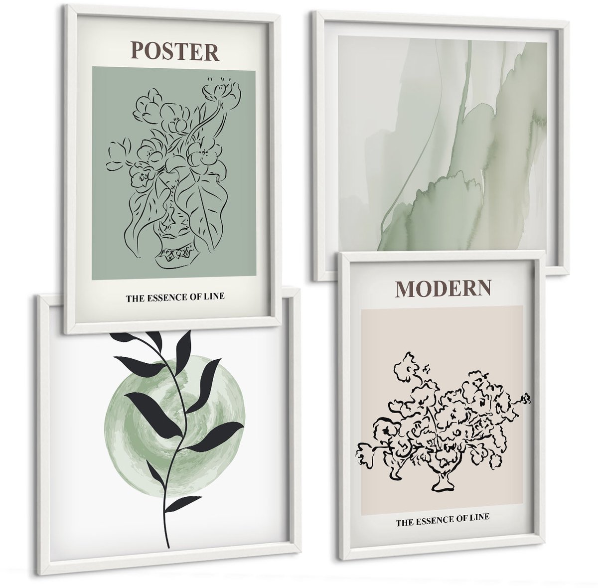 Wallfluent 4-Delige Schilderij Set - Bloemen In Een Vaas In Een Moderne En Minimalistische Stijl. - 40 x 40 En 40 x 60 - Wanddecoratie - Schilderijen Set - Interieur