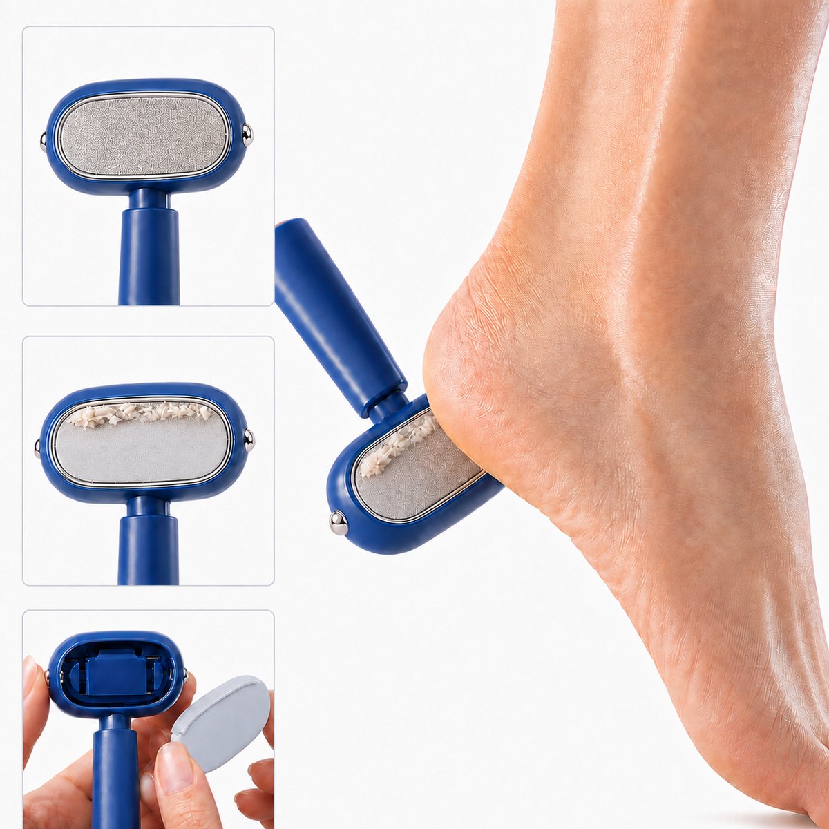 Namajunas 2-in-1 eeltschraper - eeltverwijderaar - voetvijl - eeltvijl - dubbelzijdig - met vervangbaar mesje - pedicure - blauw