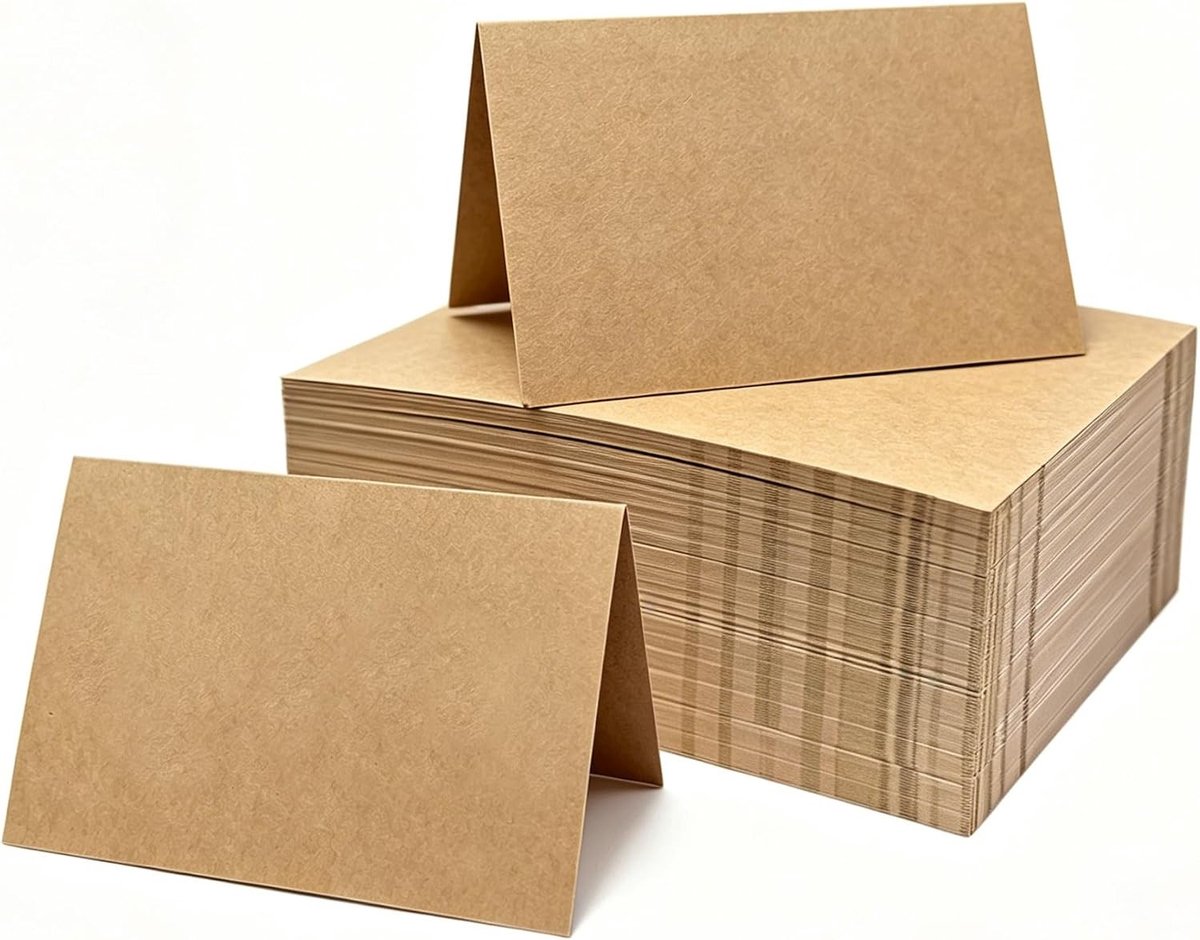 Tafelkaarten 120 stuks 110 x 85 mm voor bruiloft, verjaardag, communie en vormsel (kraftpapier, onbedrukt)