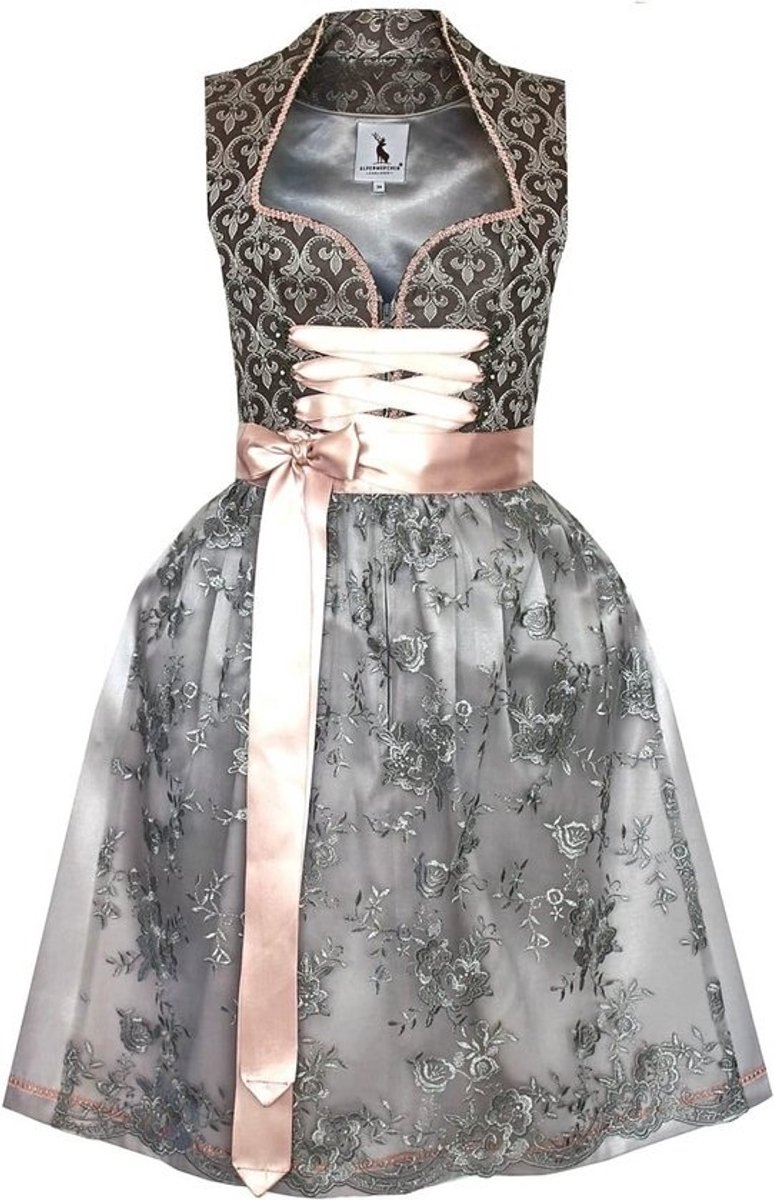 Midi-dirndl exclusieve collectie met kanten schort voor dames, maat 32-54