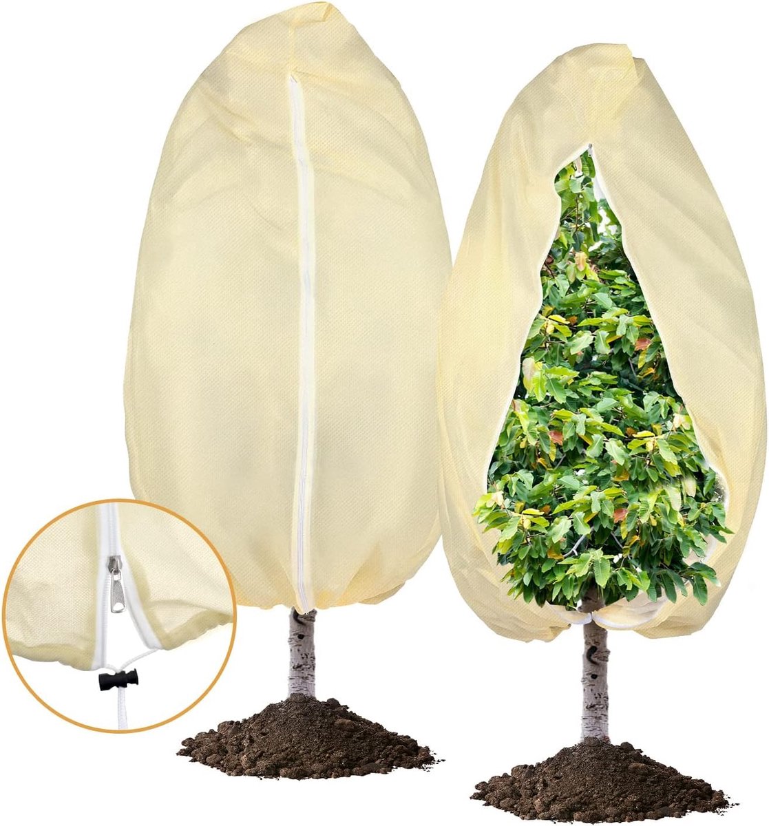 Ademende Winterbeschermingshoes 85 g/m² - Met ritssluiting en trekkoord - Voor potplanten - Beige 80 x 100 cm