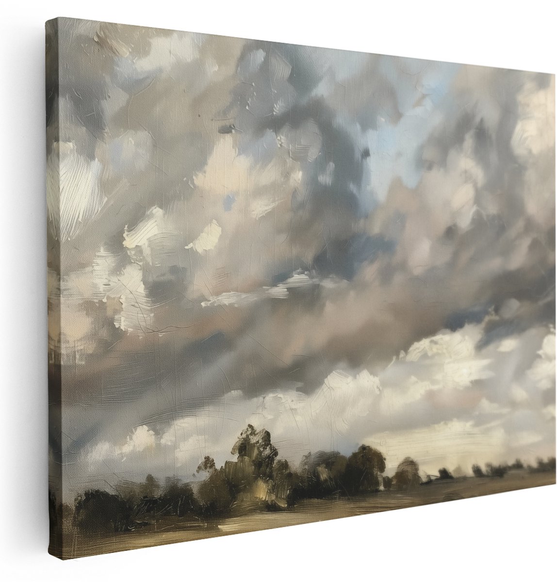 Artaza Canvas Schilderij Wolken boven een Veld - 160x120 cm - Groot - Wanddecoratie Woonkamer - Schilderijen - Muurdecoratie