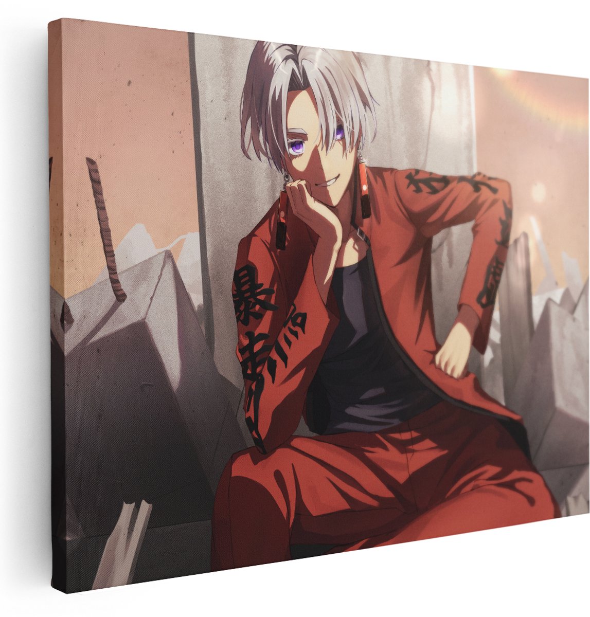 Artaza Canvas Schilderij Anime Portret - 160x120 cm - Groot - Wanddecoratie Jongens Kamer - Muurdecoratie Japan - Kamer Accessoires Man