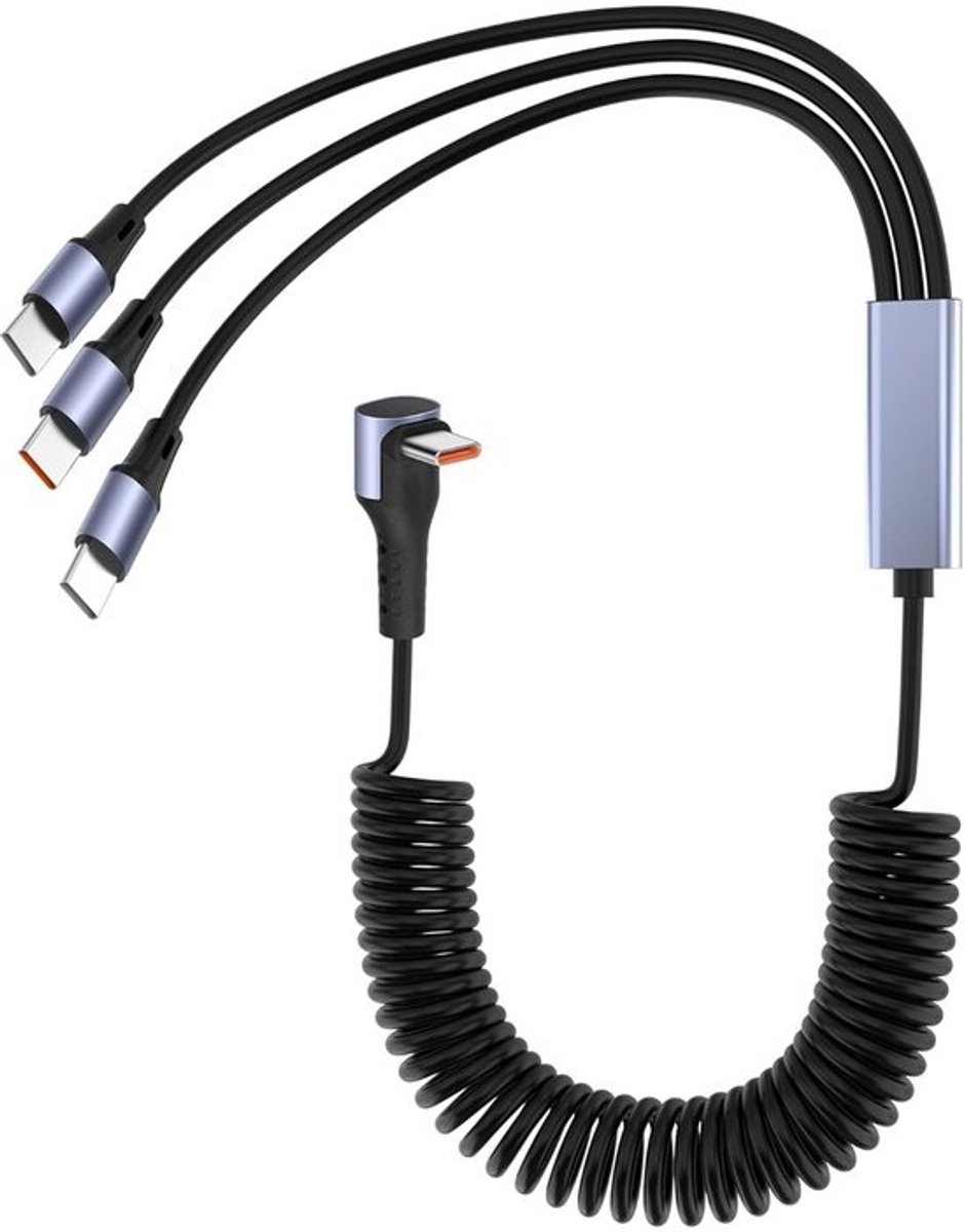 66W USB-C Spiraalkabel 90 Graden Type C Meerdere Aansluitingen voor Snelle Oplader en Data