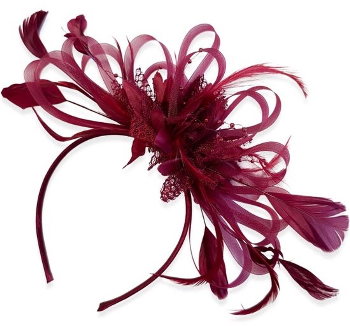Fascinator Hoofdband - Haar Accessoire - Feestelijke Gelegenheid - Bevestigd met hoofdband - 1 Stuk - Donker Wijnrood