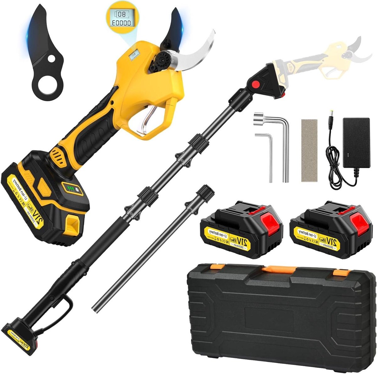 Elektrische Tuinschaar - Accu Snoeischaar - Takken Snoeien - Met Verlengstang - 50 mm Snoeien - Geel