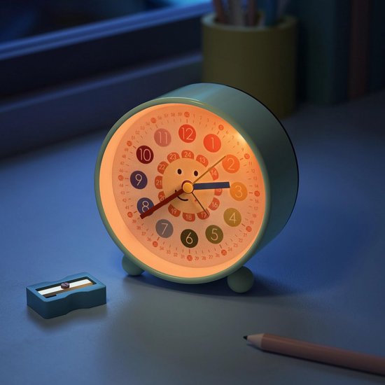 Kinderwekker Analoog - Leren Wekker - Tijd Leren - Geruisloze Werking - 10 cm Hoog - Wit — afbeelding 4