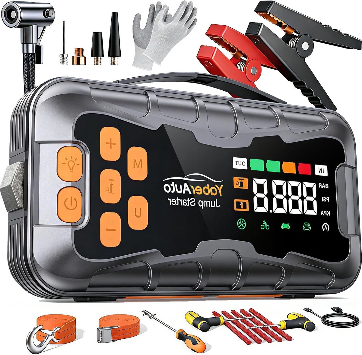 Startbooster met Reparatiekit - Auto Starter - Noodsituaties Onderweg - 12 Volt 8000 Ampère - 1.08 Kilogram - Zwart