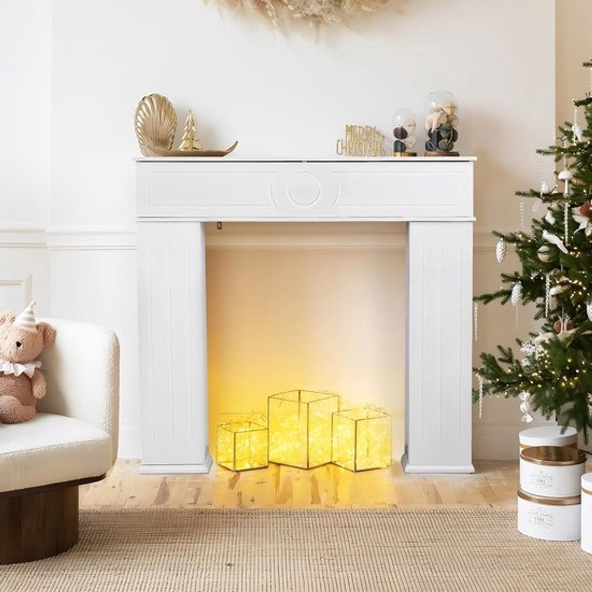 Schoorsteenconsole - Haardkast decoratie - Woonkamer inrichten - Met opbergruimte - 107x18x100 cm - Wit