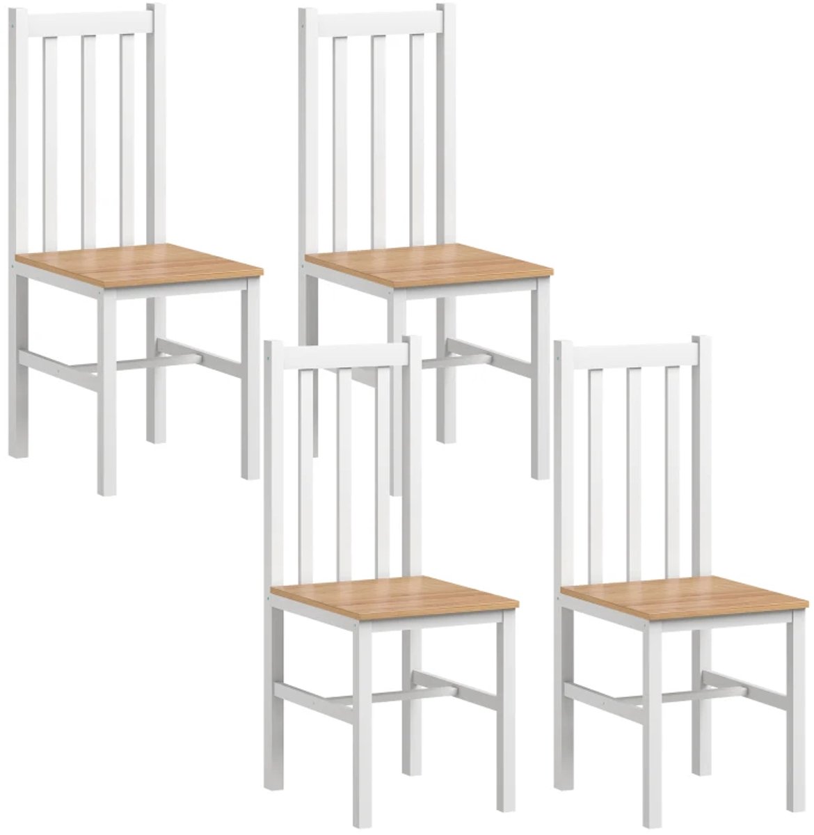 Eetkamerstoel - Set Van 4 - Keukenstoelen - Massief Hout - Modern Design - 38,5 x 47,5 x 99 cm - Naturel