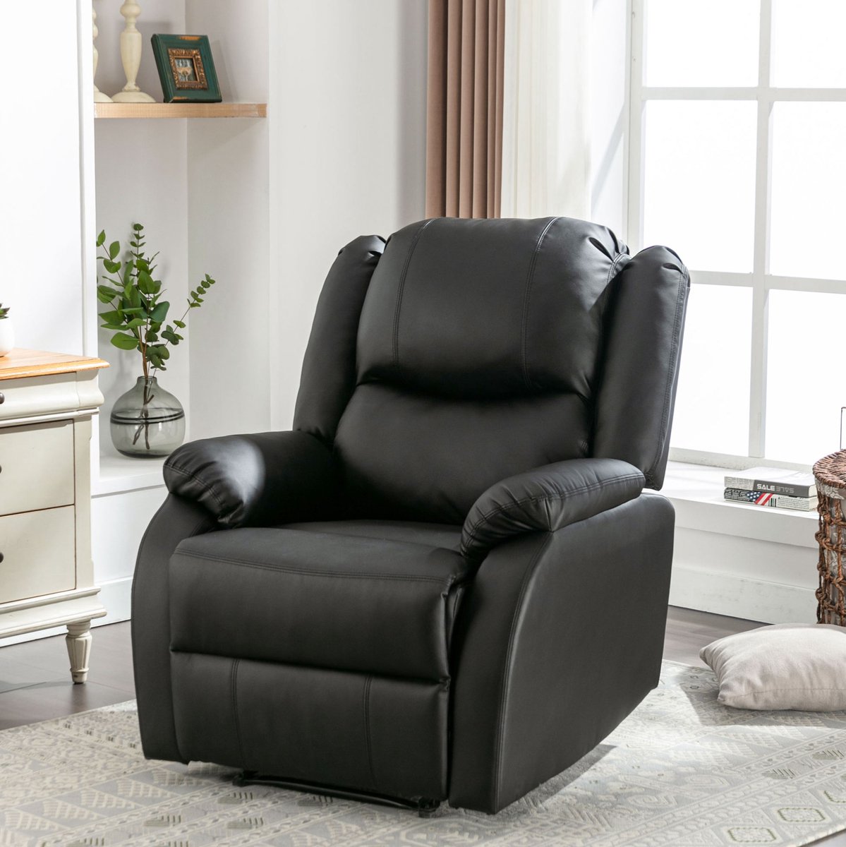ERO FURNITURE Relaxfauteuil met Verstelbare Rugleuning - Zwart PU Leer - afbeelding 3