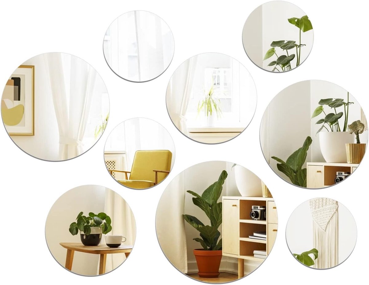 Set van 9 Zelfklevende Spiegels - Decoratieve Wandstickers van Acryl, Cirkelvormige Spiegels voor Thuisdecoratie, Verkrijgbaar in 6, 10, 15 en 20 cm