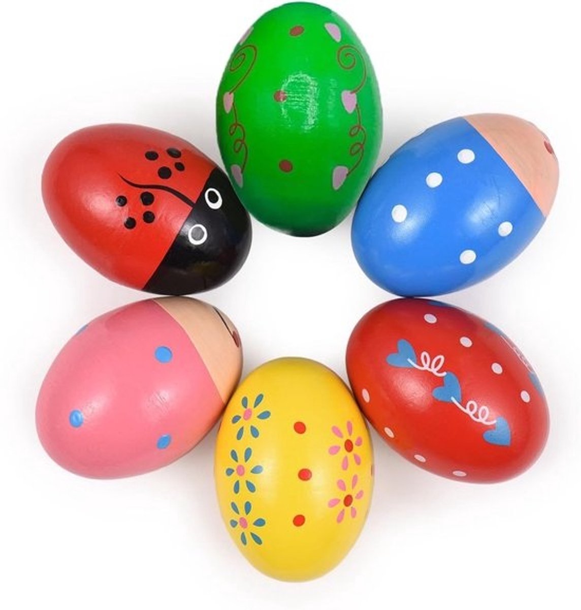 Houten Shake Ei - Muziek Shaker - Muziek Ritme - Glad en Veilig - 6 stuks - Multicolor