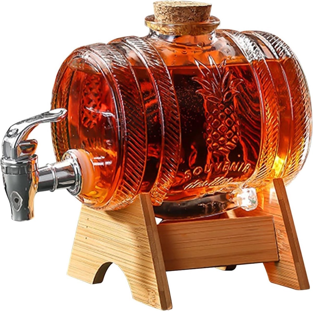 Elegante Whiskey Decanteerder van 3000ml met Tap en Houten Onderzetter - Transparante Alcohol Dispenser Set voor Cadeaus aan Vrienden, Echtgenoten en Vaders
