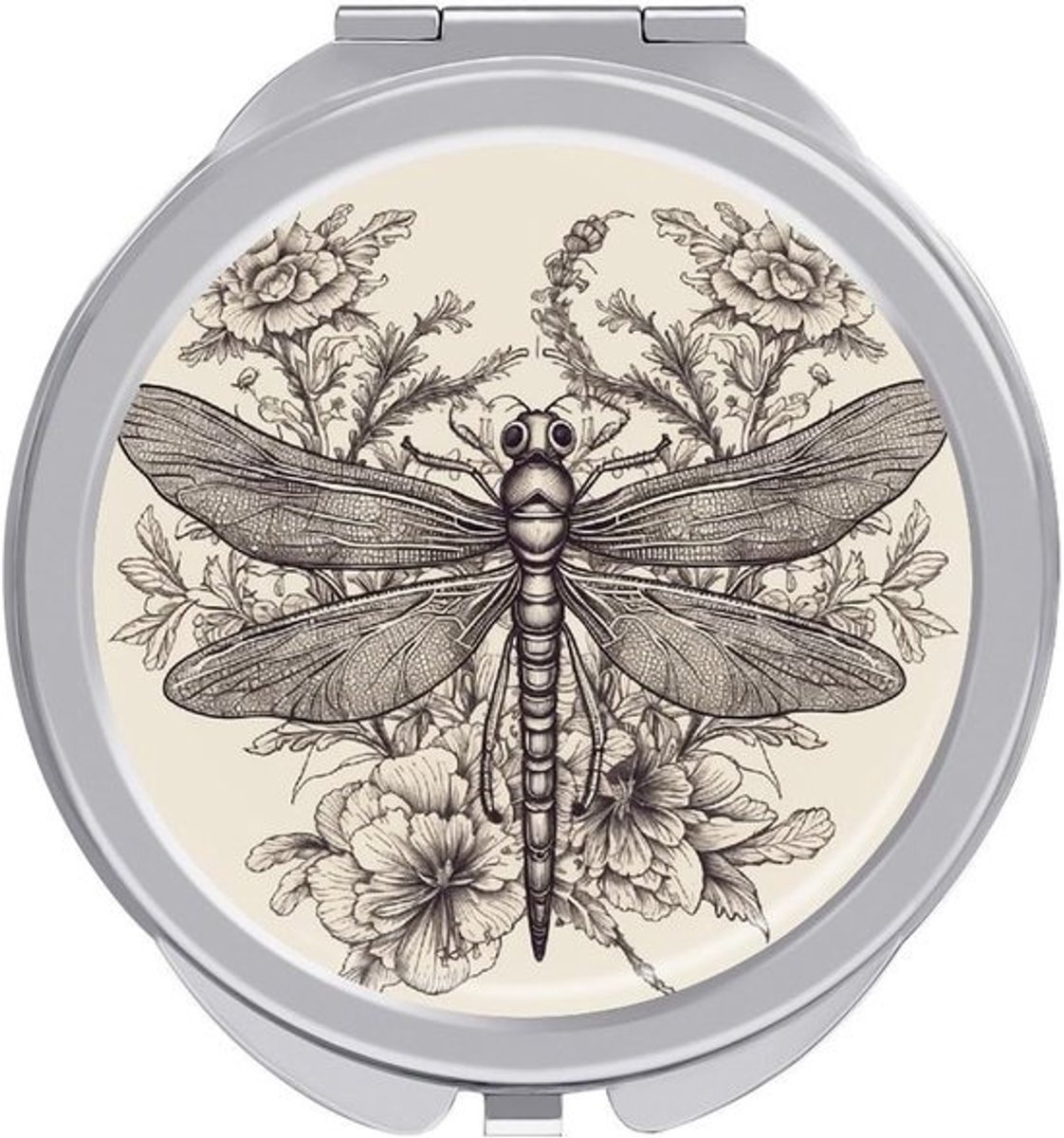 Make-up spiegel - Compacte spiegel - Snel bijwerken - Handgetrokken bloemenprint - 15x9.5 cm - Zilver