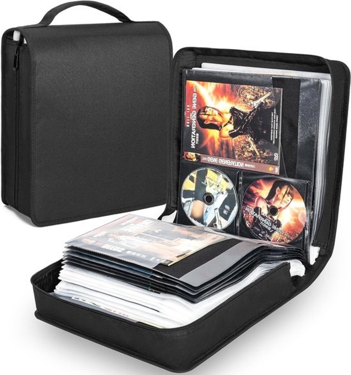 Draagbare DVD en CD opbergdoos met extra brede titelbladen, 200 schijfeenheden, album en ringhouder voor optimale bescherming en organisatie