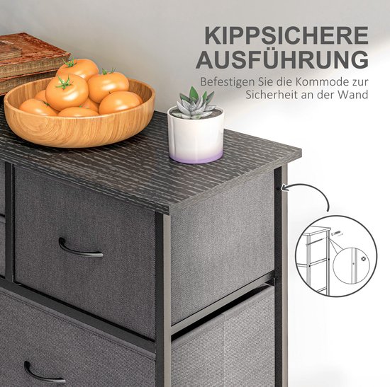 DESMIU Opbergkast Commode Met 10 Opvouwbare Stoffen Lades Stalen Frame Voor Woonkamer Slaapkamer En Hal Zwart 100x30x100 Cm — afbeelding 5