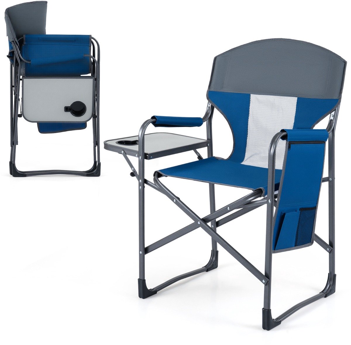 SureDeal® - Tuinstoel - Opvouwbare Regisseursstoel Draagbare - Zijtafeltje Bekerhouder - 83x50x101 cm - Bruin & Grijs