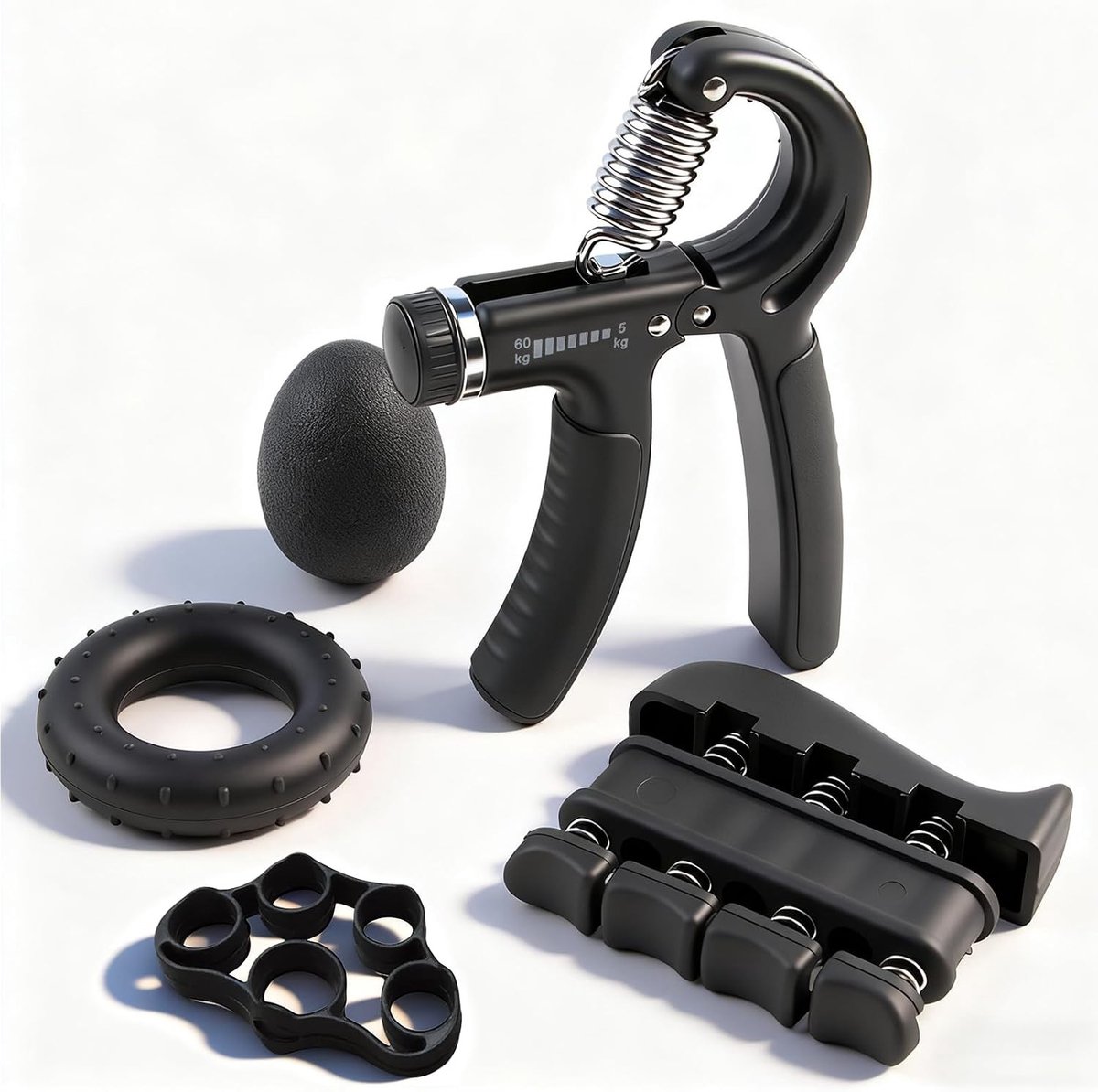 Hand Trainer Set met Verstelbare Grip (5-60kg) voor Vinger- en Polstraining, Stressverlichting en Verbetering van Gripkracht voor Atleten en Fitnessliefhebbers