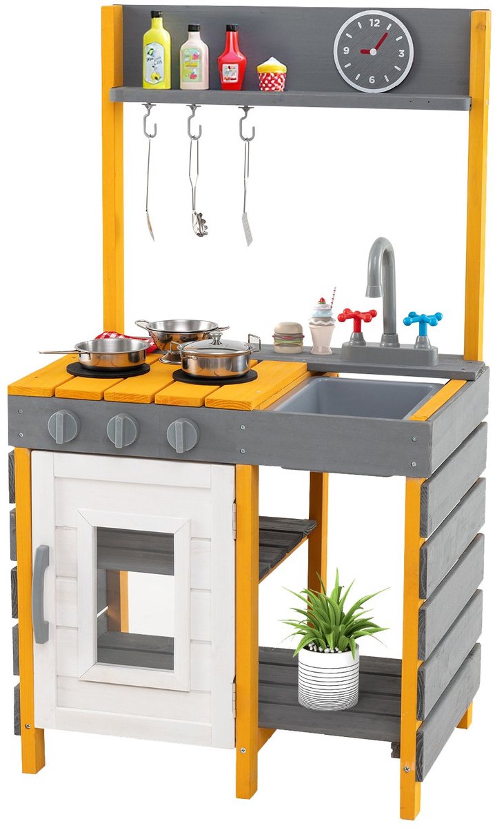 SureDeal® - Rollenspell - Matschkeuken Kinderen Buiten - Fornuis - Afneembare Gootsteen - Kraan Buiten Kinderkeuken - 55,5x41,5x98,5 cm - Grijs