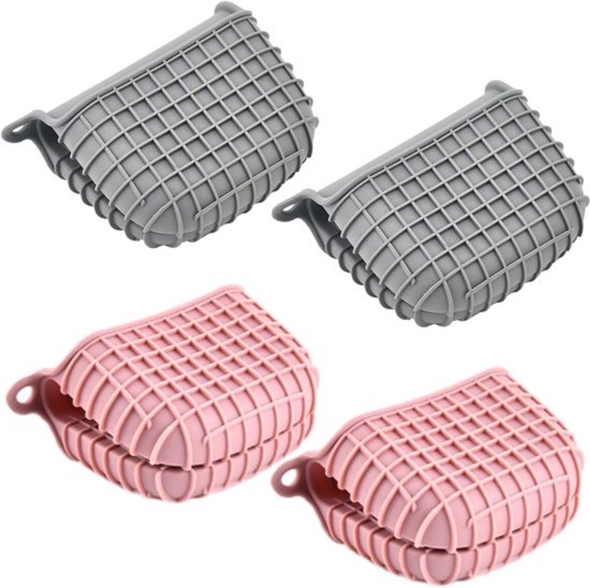 Mini Ovenwanten - Pannenlap Knijpgrepen - Keuken Koken - Hittebestendig tot 230°C - 4 stuks - Donkergrijs en roze