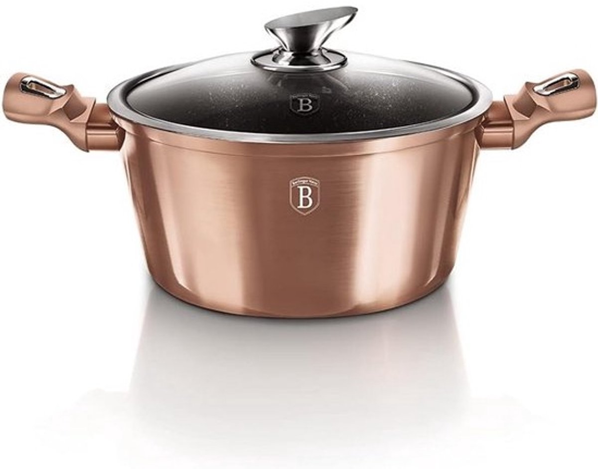 Grote Steelpan met Deksel 28 cm - Non-Stick Marmercoating en Turbo Inductie Bodem