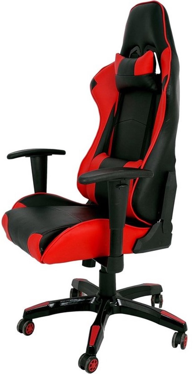 Ergonomische Gaming Stoel Kinderen - Zwart en Rood Kunstleer - Inclusief Lendesteun en Neksteun