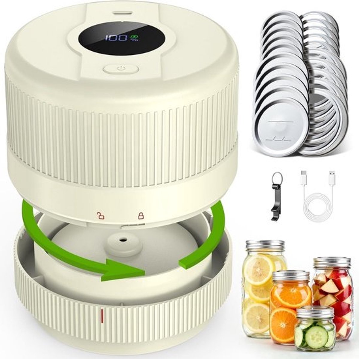 Elektrische Vacumeermachine voor Weckpotten - Vacumeerset voor Glazen Potten met Brede en Smalle Opening