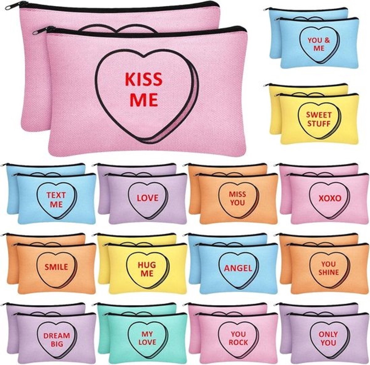 30x Valentijnsdag Make-up Tasjes Hartjes – Rits Pouch voor Cosmetica & Toiletartikelen