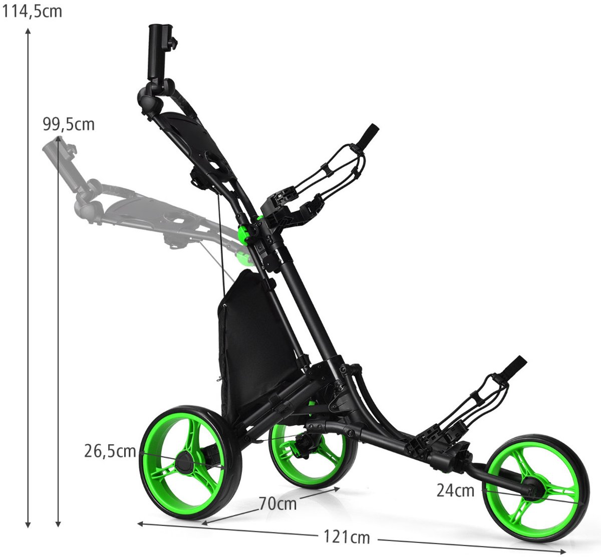 SureDeal® - Golf - Wielen Duwkar Snel - Golfclubs Golftrolley - 121x70x99,5 cm - Naturel