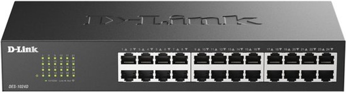 Netwerk Switch - Ethernet Hub - Internet Verbinding - Ventilatorloos Design - 24 Poorten - Zwart