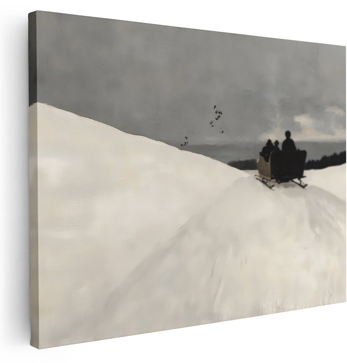 Artaza Canvas Schilderij Landschap - 160x120 cm - Groot - Wanddecoratie Besneeuwd - Muurdecoratie Slee Vintage - Kamer Accessoires Natuur