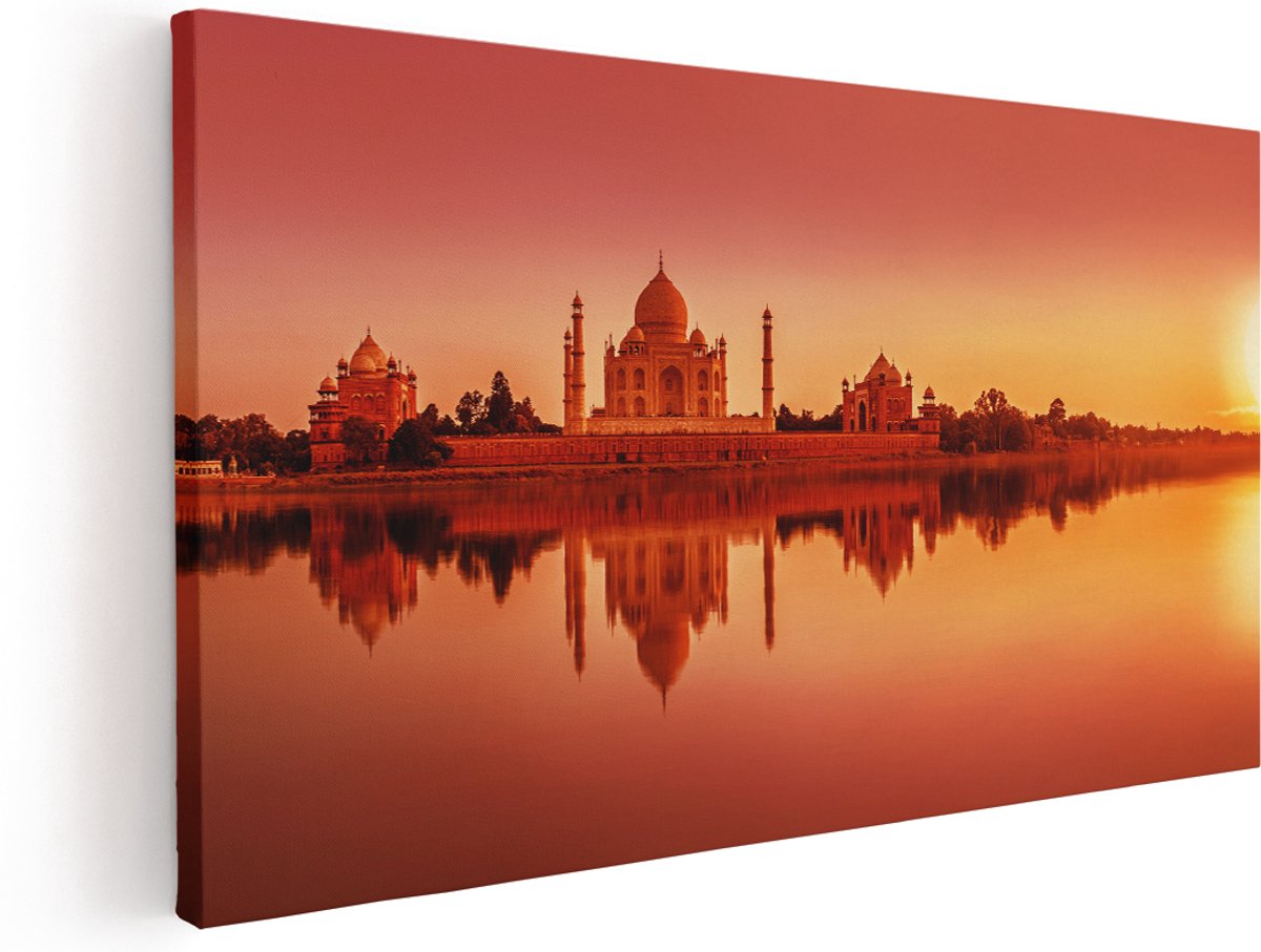 Artaza Canvas Schilderij Taj Mahal bij Zonsondergang - 180x90 cm - Groot - Wanddecoratie Woonkamer - Schilderijen - Muurdecoratie