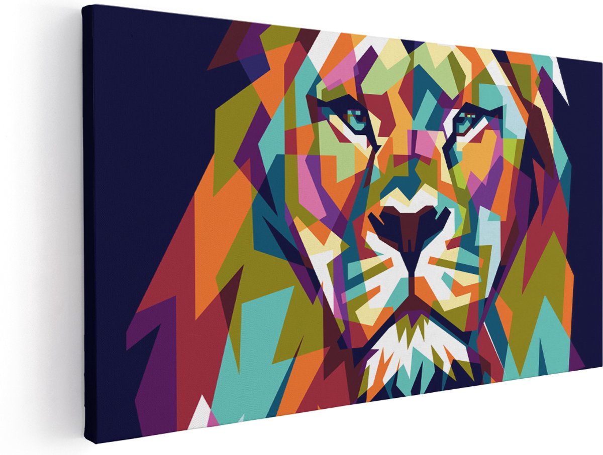 Artaza Canvas Schilderij Gekleurde Leeuw - Abstract - In Kleur - 180x90 cm - Groot - Wanddecoratie Woonkamer - Schilderijen - Muurdecoratie