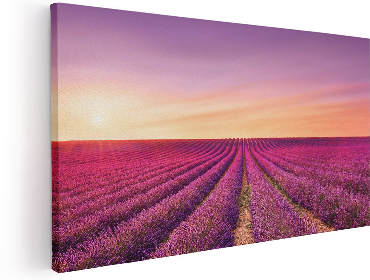 Artaza Canvas Schilderij Paarse Lavendel Bloemenveld - 180x90 cm - Groot - Wanddecoratie Woonkamer - Schilderijen - Muurdecoratie